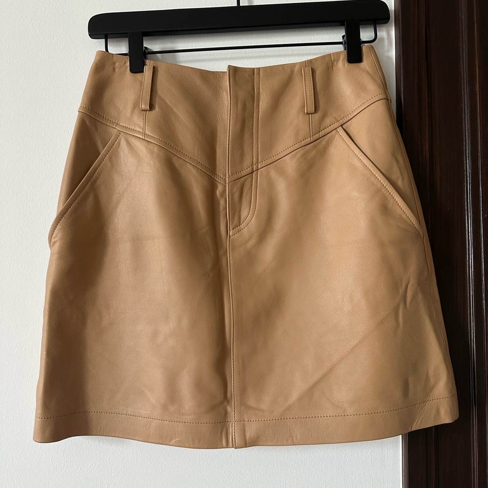 Intermix Sloane Light Brown Leather Mini Skirt